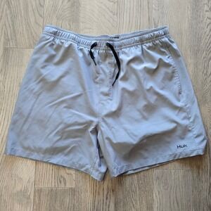 Huk Volley Performance Fishing Shorts Grey Men's XL Elastic Waist Drawstring